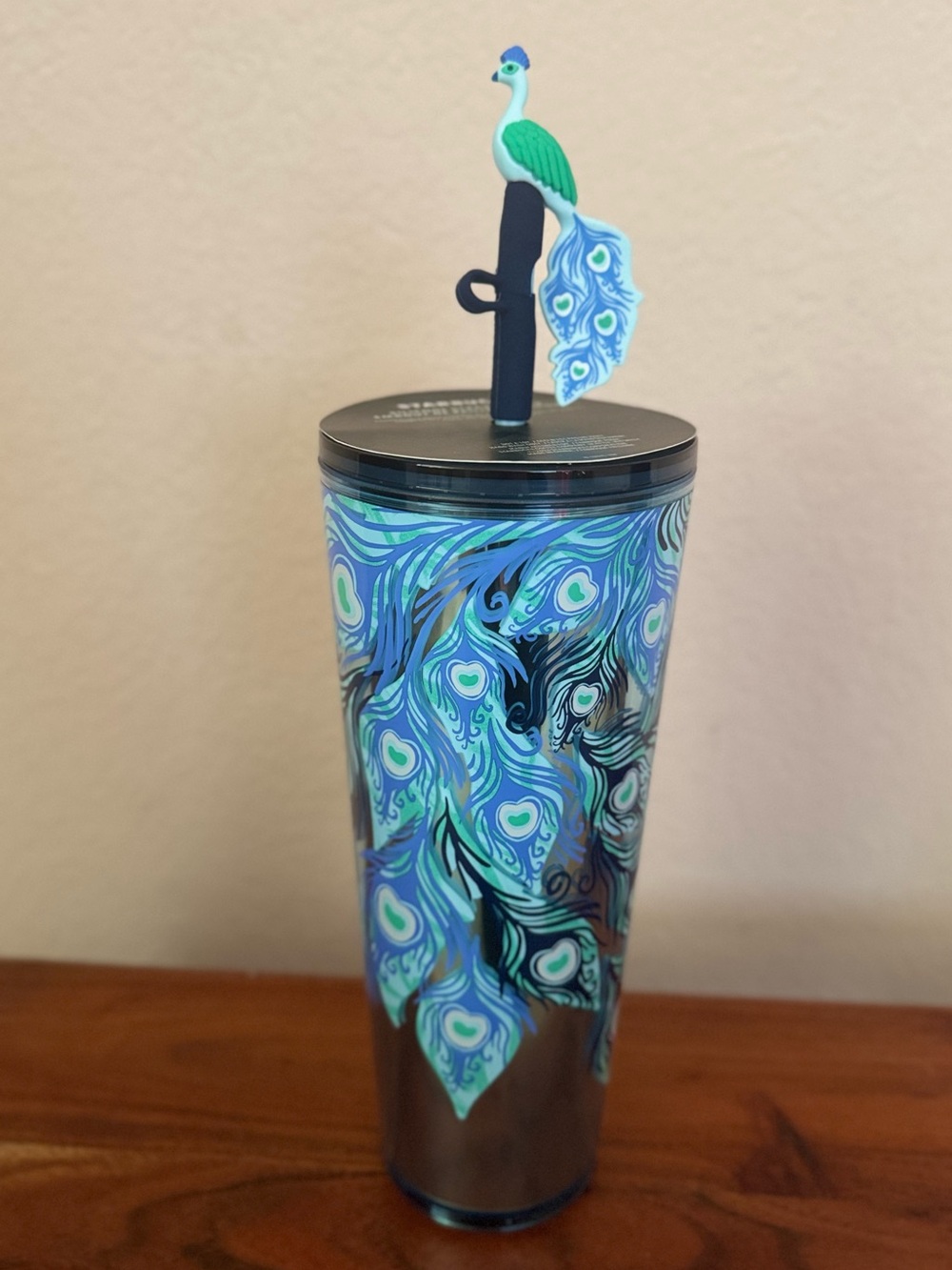 Starbucks Holiday Peacock 24oz Cold Cup Tumbler w/ Straw & Topper 2024